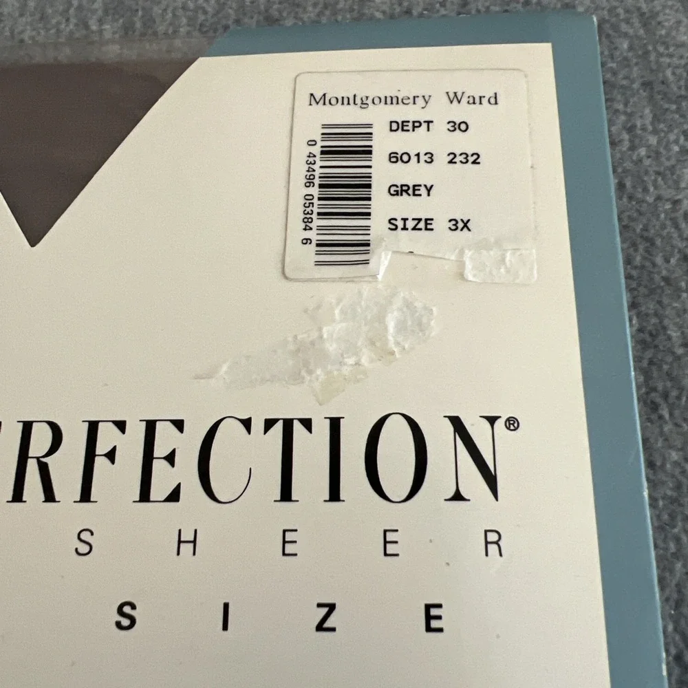 Sheer Perfection Ultra‎ Sheer Queen Size Pantyhose Grey Vintage Montgomery Ward